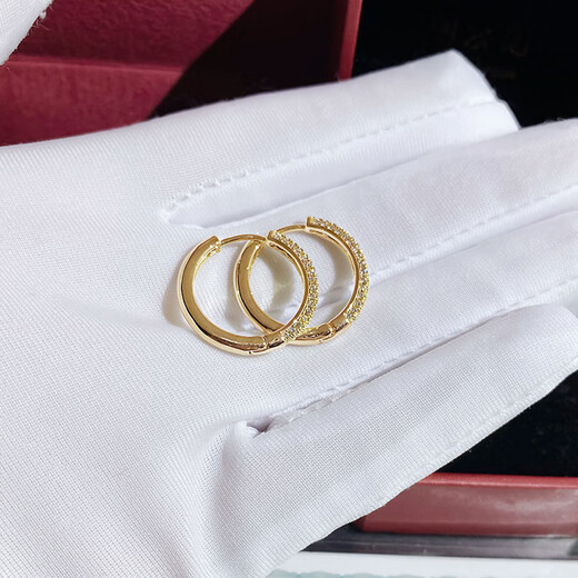 Fat Donglai's same style 18k rose gold earrings and colorful gold earrings benefits ~ 18K women's diamond circle earrings gold color 2 18K gold earrings