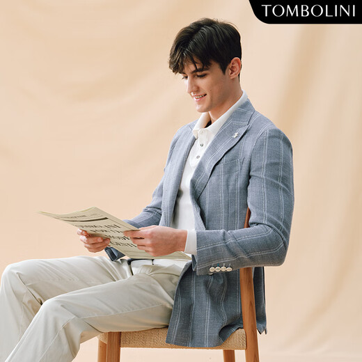 Dongbolini summer striped casual suit men imported fabric wool casual suit jacket light gray blue wide strip 46