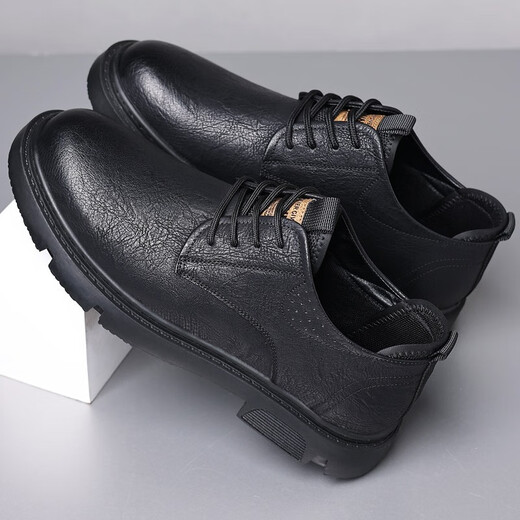 Gonai's new business casual leather shoes, genuine leather men's spring and autumn breathable business shoes, soft bottom chef retro men's shoes, black genuine cowhide + online, versatile, four seasons, size 40 (250mm)