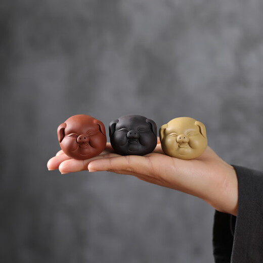 Chenbu Zisha tea pet ornaments tea play tea art piggy boutique can raise little lucky pig tea tray tea play home furnishing little lucky pig-black mud