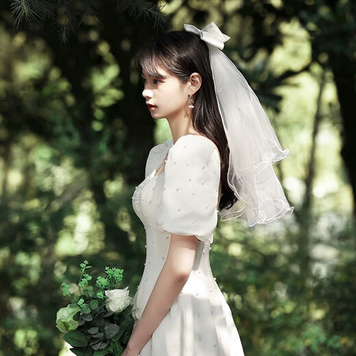 Bo Na Ling Bridal Veil Confession Proposal Receipt Certificate Bow Knot Cover Hair Clip Little Fairy Photo Photo Props Large Bow Knot Veil [About 50cm long]