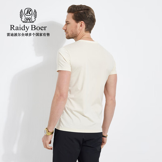 Raidy Boer/雷迪波尔【抗勾丝】夏季男装烫钻双头鹰短袖T恤7039 米白 175/50/L