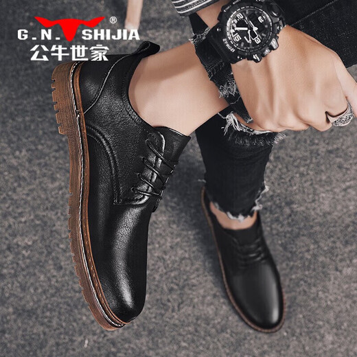 Chaussures pour hommes de famille de taureaux Chaussures en cuir décontractées British Style Men's Business Formel Shoes Black Lace Chaussures Men's Black 42