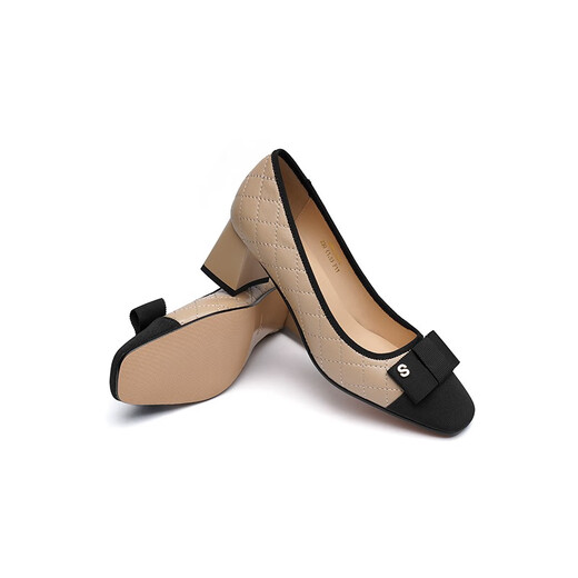 
Red Dragonfly (RED DRAGONFLY) high heels for women spring and summer new square toe soft light mouth fashion color block mother shoes single shoes WGB12056 camel 36