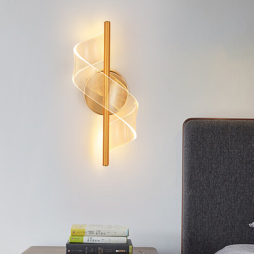 V-POWERled wall lamp light luxury modern minimalist living room background wall lamp Nordic designer Internet celebrity bedroom bedside wall lamp P725 gold_three-tone lighting 11W