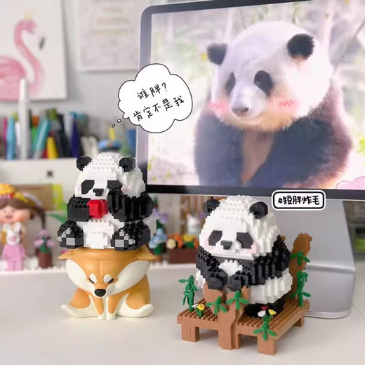 Joint Creative Panda Flower Building Block Assembly Spielzeug Model Panda Menglan Girl Desktop Orament Girl Chinese Valentinstag Geburtstagsgeschenk Gruß Blumen [983 Getreide] mit Bodenbrett