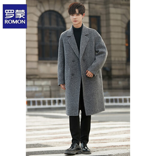 Veste en laine en laine double face Romon pour hommes en automne et hiver de la longueur de vent en laine en laine en laine en laine en laine moyenne pour hommes gris m gris m