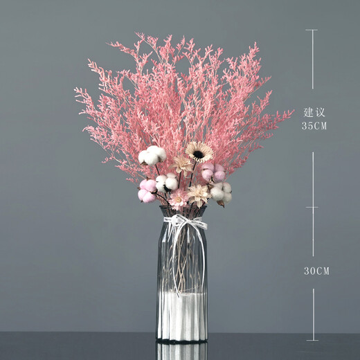 Aesthetic Hacker Dining Table Bedroom Living Room Pink Dried Flower Bouquet Decorative Ornaments and Vase Set Home Furnishings Rabbit Tail Cotton Set C2