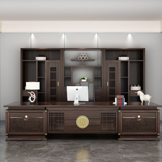 Qunru Chengyu (JEFUISML) solid wood boss desk desk new Chinese style simple executive desk president supervisor desk North American ash wood office boss chair