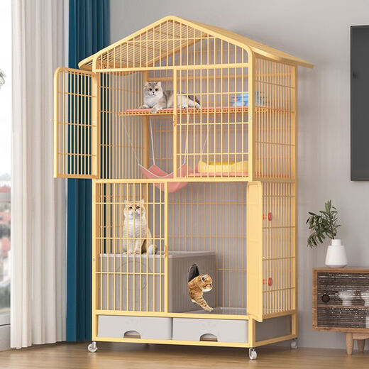Jiamen JIAMEN (JIAMEN) cat cage for home use with toilet all-in-one special price three-layer cat cage with extra large free space large cat villa gold - villa style large four-story 83*59*160cm % set reference I% cat litter box + cat litter shovel + food bowl, etc.