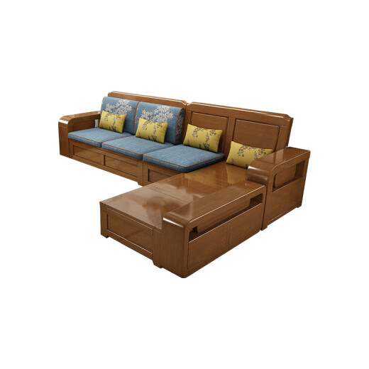 Qian Tuan Seiko Guangdong Foshan solid wood sofa Chinese style solid wood sofa modern simple size apartment winter and summer living room set four seats + imperial concubine couch + coffee table + TV cabinet + dining table combination