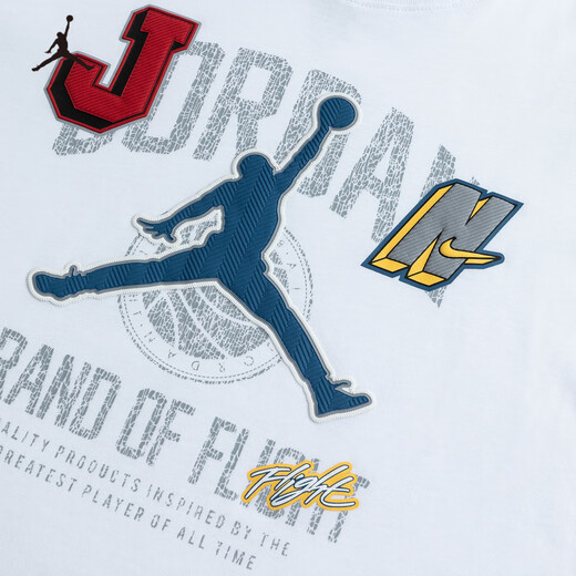 NIKE JORDAN Nike AJ children's short-sleeved T-shirt summer new children's size 23 short T-shirt pure white 110/56 recommended height 104-110cm