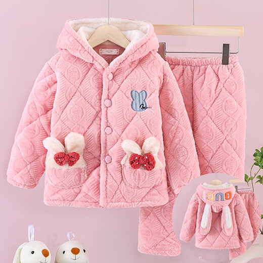Blue Beni Kinderkleidung Kinderpyjama im Herbst und Winter Mädchen Flanell verdickte warme Wintermädchen Korallen Samt Home Kleidungsstück 829 Pink 100 Größe Empfohlener Höhe 90 cm