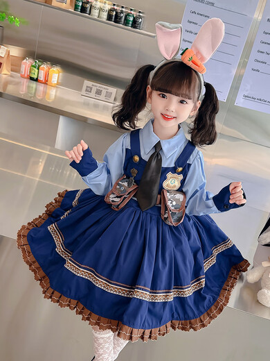 ABCND Judy Rabbit Police Officer COS Clothes Girls Lolita Princess Dress Children's Puffy Birthday Dress Spring and Autumn Long Dress + Shorts + Tie 120 (recommended height 105-115 cm)