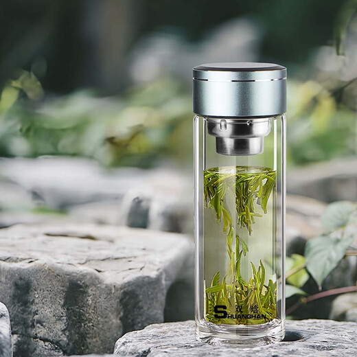 双晗双层高硼硅玻璃杯 男女士双层玻璃水杯带茶隔杯子SH-7027 SH-7051 300ml