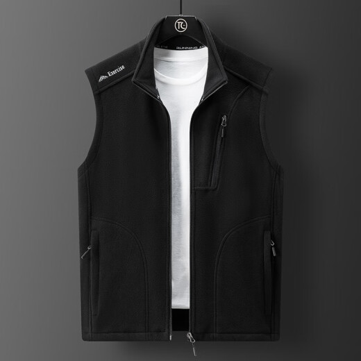JP抓绒马甲立领保暖男背心坎肩休闲摇粒绒外套9277 黑色 4XL