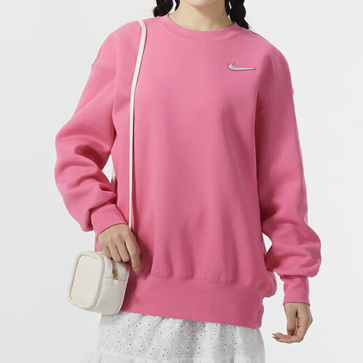 Nike (Nike) Sweatshirtjacke Frauen 2025 Sommer Neue Sportswear Strickted verdickte modische, warme runde Nackenpullover FZ6537-684 Barbie Powder M.