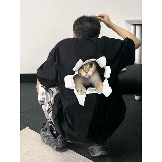 迪伽达短袖t恤男士夏季新款美式潮牌潮流设计感猫咪打底衫情侣五分半袖 MSL-C683白色（在后） 4XL （尺码偏小建议大一码）