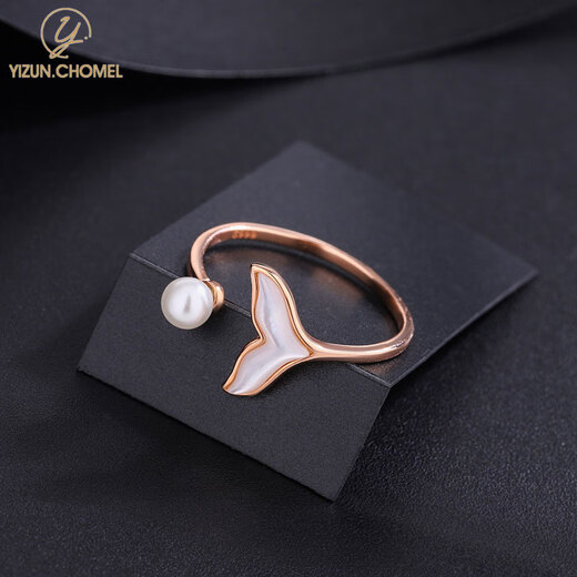 YIZUN. CHOMEL 999 pure silver mermaid tail ring for women ins sweet pearl index finger ring niche design shell ring gift 999 pure silver-fish tail ring-gold