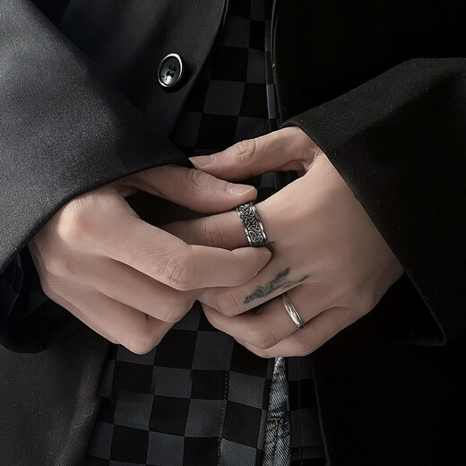 MOLC men's ring is trendy, cool, simple and advanced, boys' personalized titanium steel retro single index finger ring, a birthday gift for a friend R0399 trendy and cool ring-US size 9