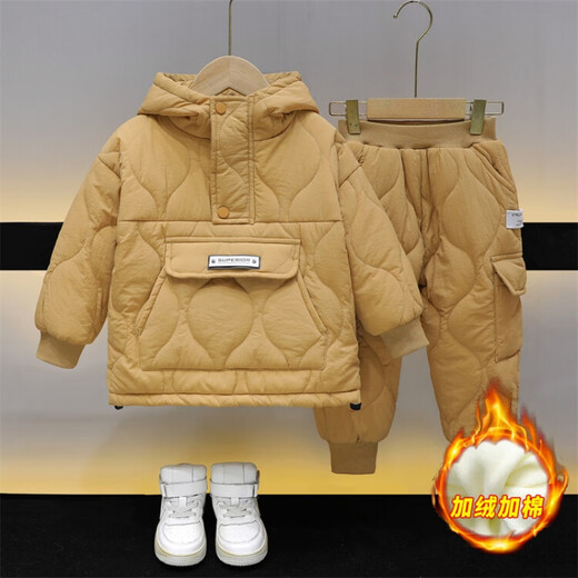 G.DUCKKIDS children's clothing boys suit autumn and winter new one-year-old baby clothes little boy long-sleeved cotton coat two-piece set thickened and warm black 100 (recommended height 90-100cm 3-4 years old)