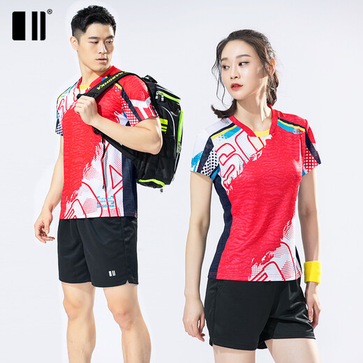 Seite und sogar die Zahl schnell trocknen neuer Badminton-Uniform-Frauenanzug Herren-Tennis-Uniform-Sportrockhosen Frühling und Sommer kurzärmelig Jersey Atmungsaktives roter Männeranzug C111075+12241 3XL