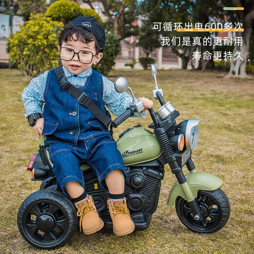 洛聪儿童电动摩托车男女宝宝三轮摩托车可坐人1-6岁小孩子充电玩具车 清新绿【双电瓶+双驱+早教音乐】 宝宝小朋友过生日周岁礼物