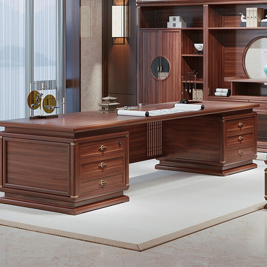 TONGTA new Chinese style solid wood office desk boss desk ebony wood executive desk chairman office furniture combination set 2.0 meter desk ebony wood