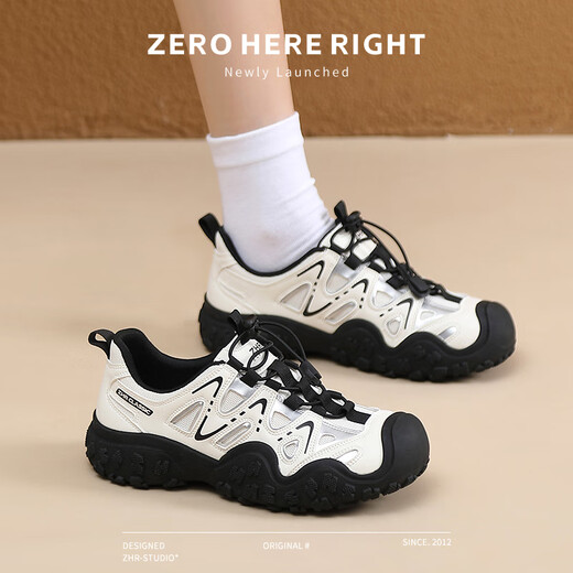 ZHR登山鞋女户外徒步运动鞋子女轻便厚底透气女鞋 G683 米黑 40