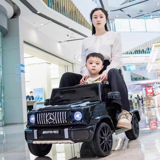 Cute Laughing Ou Mercedes-Benz Big G children's electric car four-wheel remote control male and female children's off-road toy car can seat adults, painted black + seat adults, large battery, four-wheel drive + full function