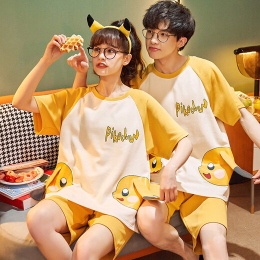 Jun junsui dimei Paar Pyjamas für Frauen im Sommer kurzärmelig Cartoon süße Baumwolle Sommer dünne Herren-Home-Kleidungsstücke mit kurzer Ärmel-Wx9923 Pikachu Frauen L (High 160-165 95-15jin [Jin gleich 0,5 kg]))