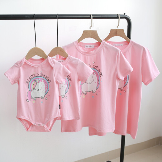 Disney's official flagship parent-child clothing, baby and children's summer clothing, Internet celebrity family of three, modern mother-daughter clothing, short-sleeved T-shirt, trendy pink adult L