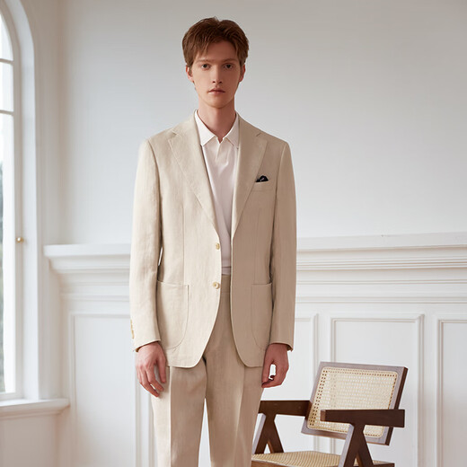 Guillaume de Mons Aojia casual suit men's linen off-white business suit jacket handsome single suit top 2024 spring and summer off-white two-piece set top + trousers 48