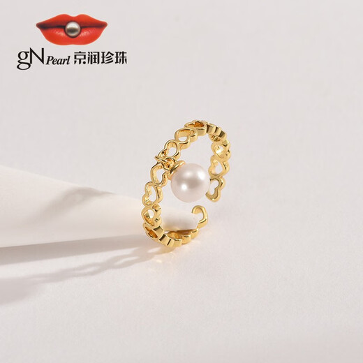 Jingrun Pearl Ring Huaiyan Alloy Freshwater Pearl Ring Round Temperament Ring Jewelry Birthday Gift 5-6mm