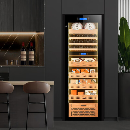 Qike cigar cabinet constant temperature and humidity cabinet red wine and tea multi-functional storage air-cooled and moisturizing dual-temperature dual-system integrated cabinet single-door household 1.8 meters high dual-temperature tea, red wine and cigar integrated cabinet