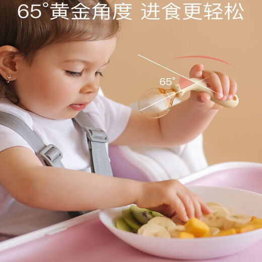 吉田久森宝宝勺子学吃训练自主进食一岁以上可弯曲硅胶勺婴儿勺子儿童餐具 PPSU叉勺+盒
