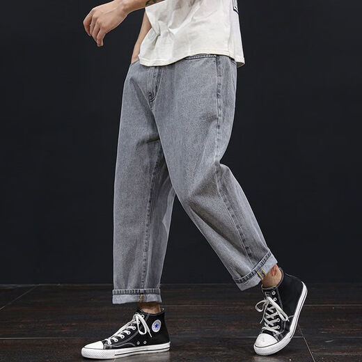 Cotton Meixuan Big Pantals épais jambes pour garçons jeans décontractés en vrac automne et hiver de taille extra-large jeans hommes plus gras et plus large 9902 Craves gris ceinture 28 adapté à 90-100 Jin [Jin est égal à 0,5 kg]