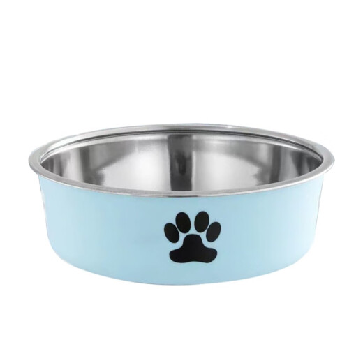 KellyPet stainless steel dog bowl cat bowl non-slip anti-knock pet bowl cat food bowl double bowl medium dog water basin light green footprint S-small 14.3x5.5