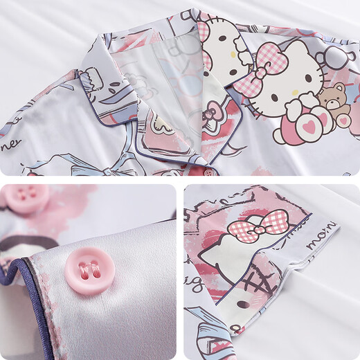 Han Ziduo Hellokitty Katie Three Peece Pajamas для женщин, летние брюки с коротким рукавом Summer Bing, моделируемая шелковая домашняя одежда 3893 l