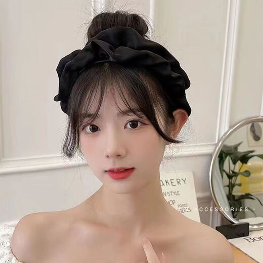 Mengkuan Wooden Ear-Edge Headband for Women, Super Fairy, High-Quality French Pleated Lace Headband, Versatile and Elevating Skull Headgear, Black 1 Piece