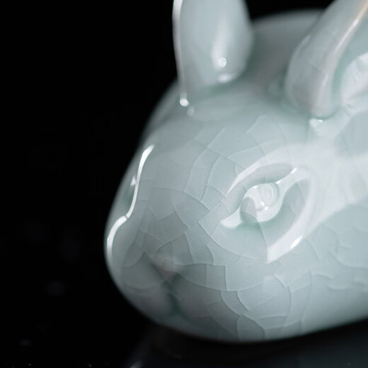 Tinghuai Kiln Ru Kiln Cute Rabbit Ceramic Tea Pet Ornaments Desktop Ornaments Ru Kiln Open Slices Can Raise Kung Fu Tea Ceremony Accessories Egg Green Lucky Cute Rabbit