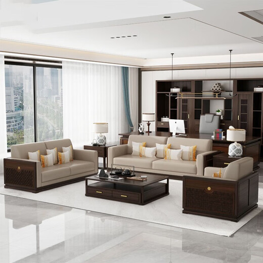 Qunru Chengyu (JEFUISML) solid wood boss desk desk new Chinese style simple executive desk president supervisor desk North American ash wood office boss chair