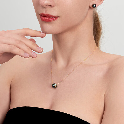 Muqin Tahitian black pearl pendant Passepartout necklace 18K gold seawater pearl pendant single neck chain clavicle chain 9-10mm