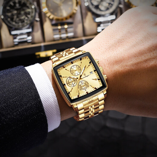 Bodaga Swiss Famous Brand Men's Watches de moda calendario luminoso de moda de alta gama Dominineing Quartz Watch Men's Watch 866 Gold-Faced Steel Bindo de 40 mm