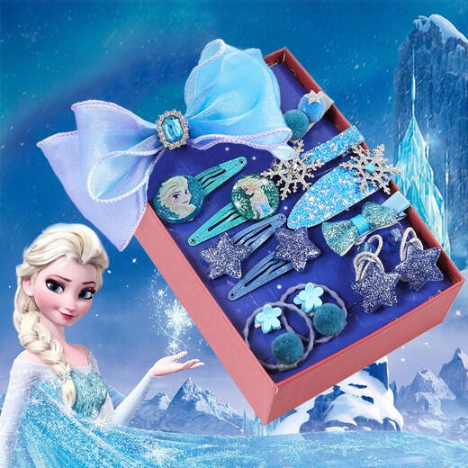 hellocandy Princess Aisa bow hair accessories gift box children's hairpin little girl hairpin rubber band frozen gradient ice and snow gift box set 17 pieces set
