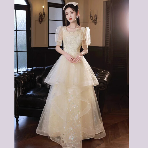 Libaixin champagne color evening dress for women 2025 new light luxury niche high-end high-end vocal music art exam host performance Champagne color M Recommended 90-100 Jin [Jin equals 0.5 kg]