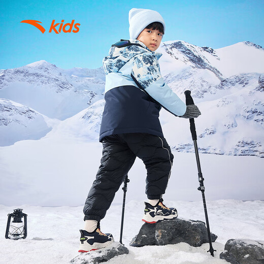 ANTA (ANTA) Children's Cotton Shoes Boys 2026 Spring Velvet Warm Knob Button Snow Anti-Slip Casual Two-Cotton Boots Blue/Sky Blue/White 9902H-3 28