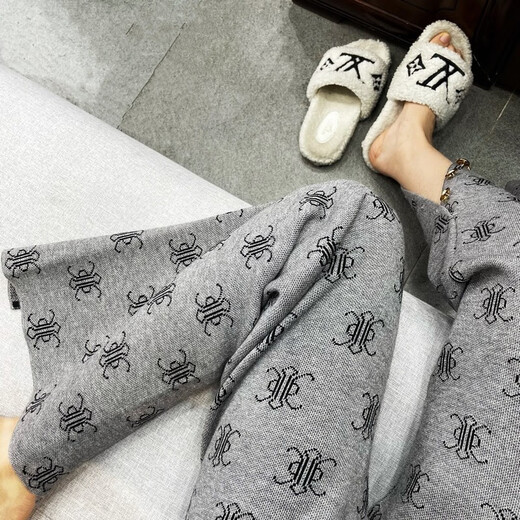 Mad Cortes trendy brand design 2025 autumn and winter slit full print women's high waist floor mopping pants small casual straight pants for women gray S