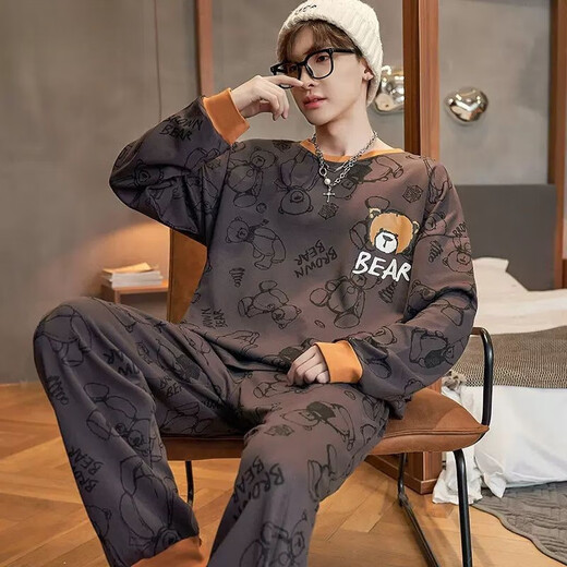 Yunchumo's new cartoon pajamas men's spring and autumn long-sleeved cotton men's teenager student casual home suit long sleeve trousers - a1283 M teenager version - code 70-85 Jin [Jin equals 0.5 kg]