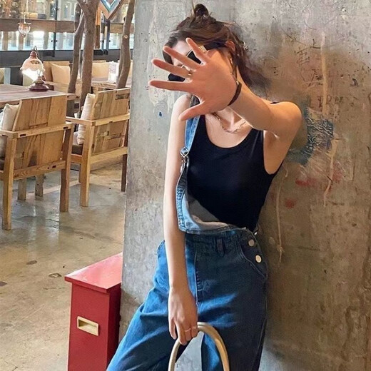 JKASHDK 纯棉吊带背心女纯棉一体式文胸打底百搭运动小背心带胸垫短款上 黑色+白色【质量版】 M 95-130斤